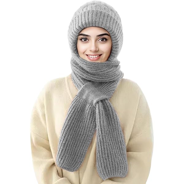 Integrated Ear Protection Windproof Cap Scarf, Winter Warm Knitted